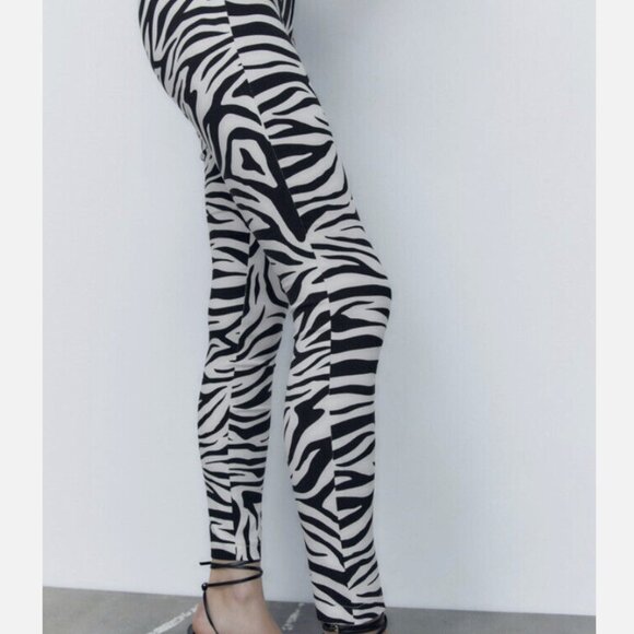 NWT Zara Zebra Print High Waist Leggings Pants, Size Large - Picture 3 of 10